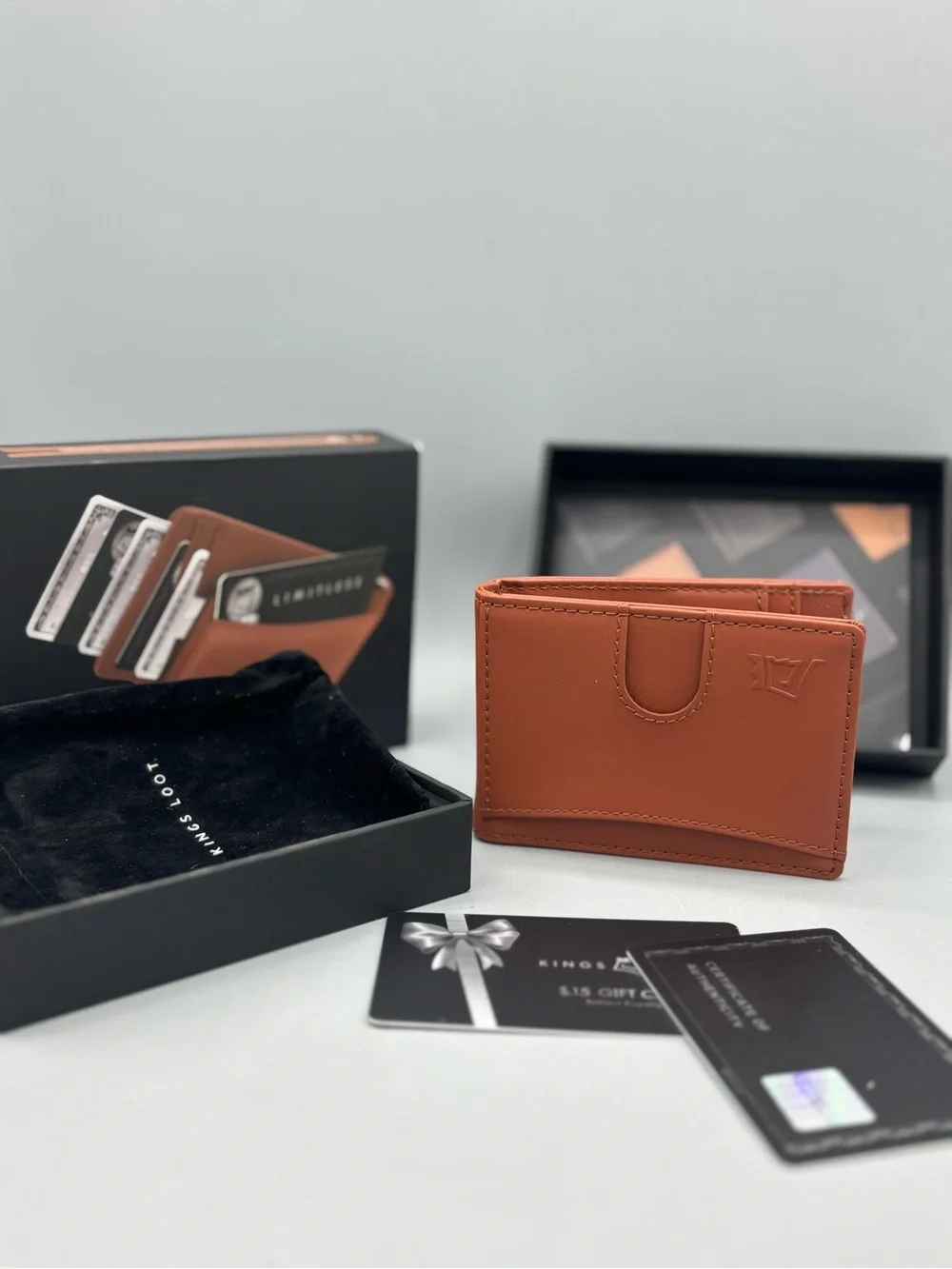 NIB Kings Loot brown full grain leather money clip slim minimalist wallet